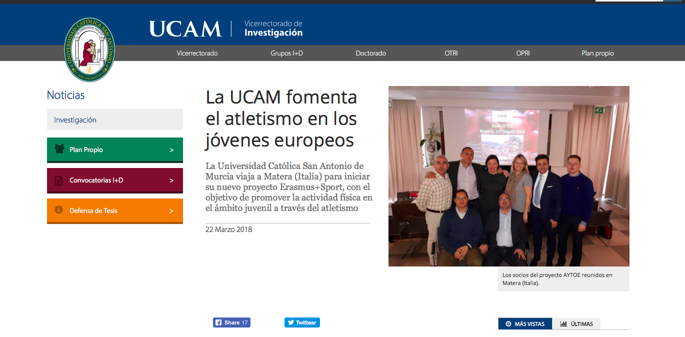 Articolo: La UCAM fomenta el atletismo en los jóvenes europeos