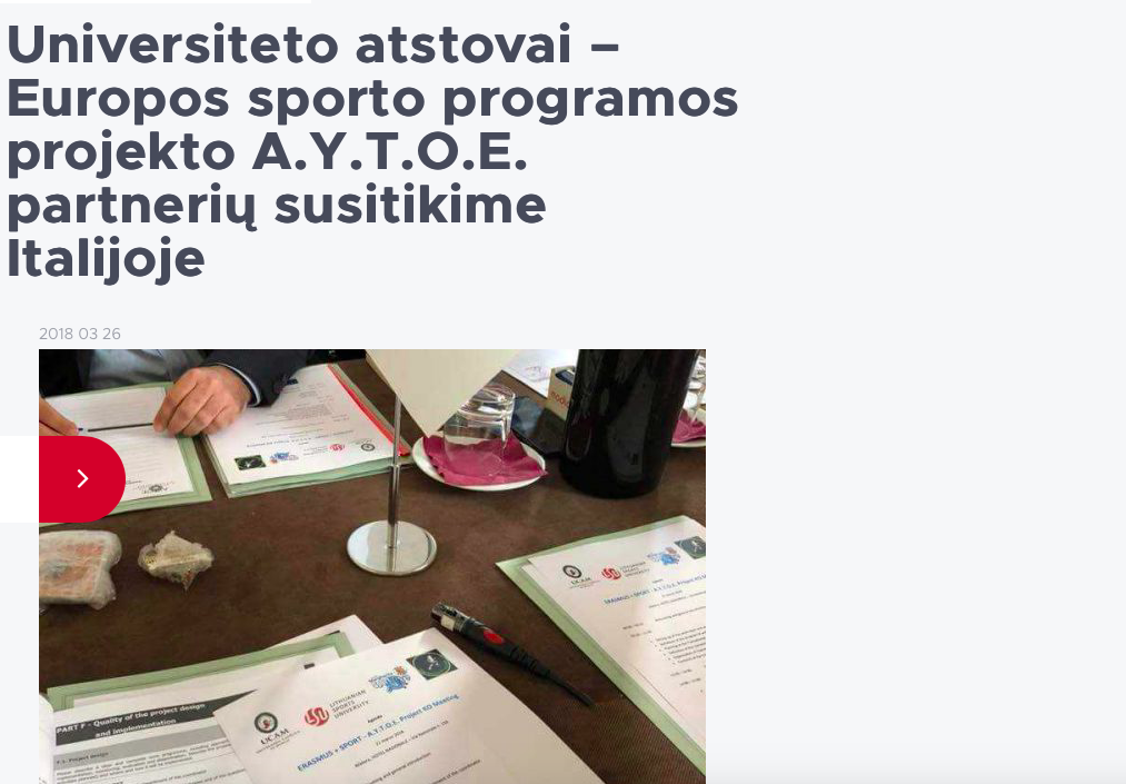 Articolo: LSU atstovai – Europos sporto programos projekto A.Y.T.O.E. partnerių susitikime Italijoje