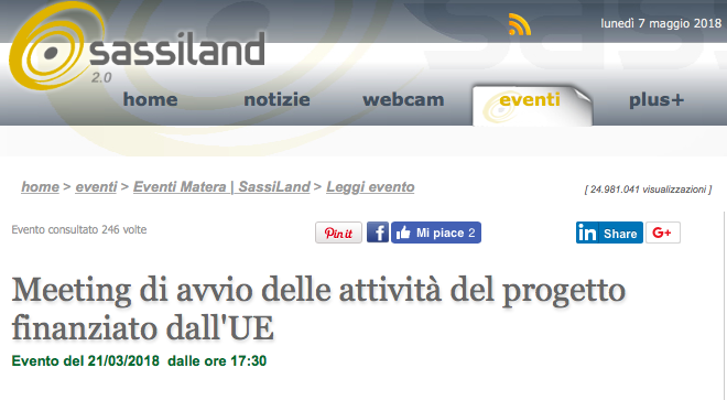 Meeting di avvio delle attività del progetto finanziato dall’UE